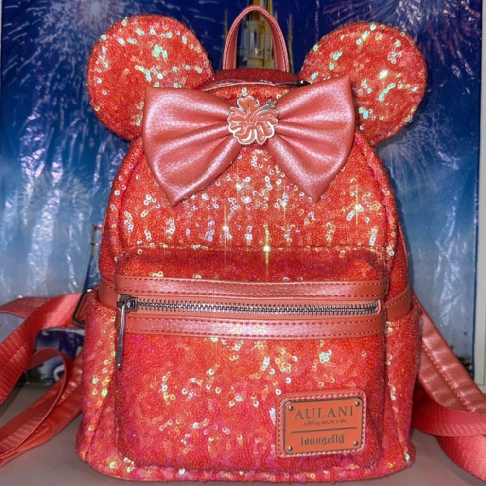 Disney parks Loungefly Aulani Ariel’s grotto coral FULL SEQUIN mini backpack